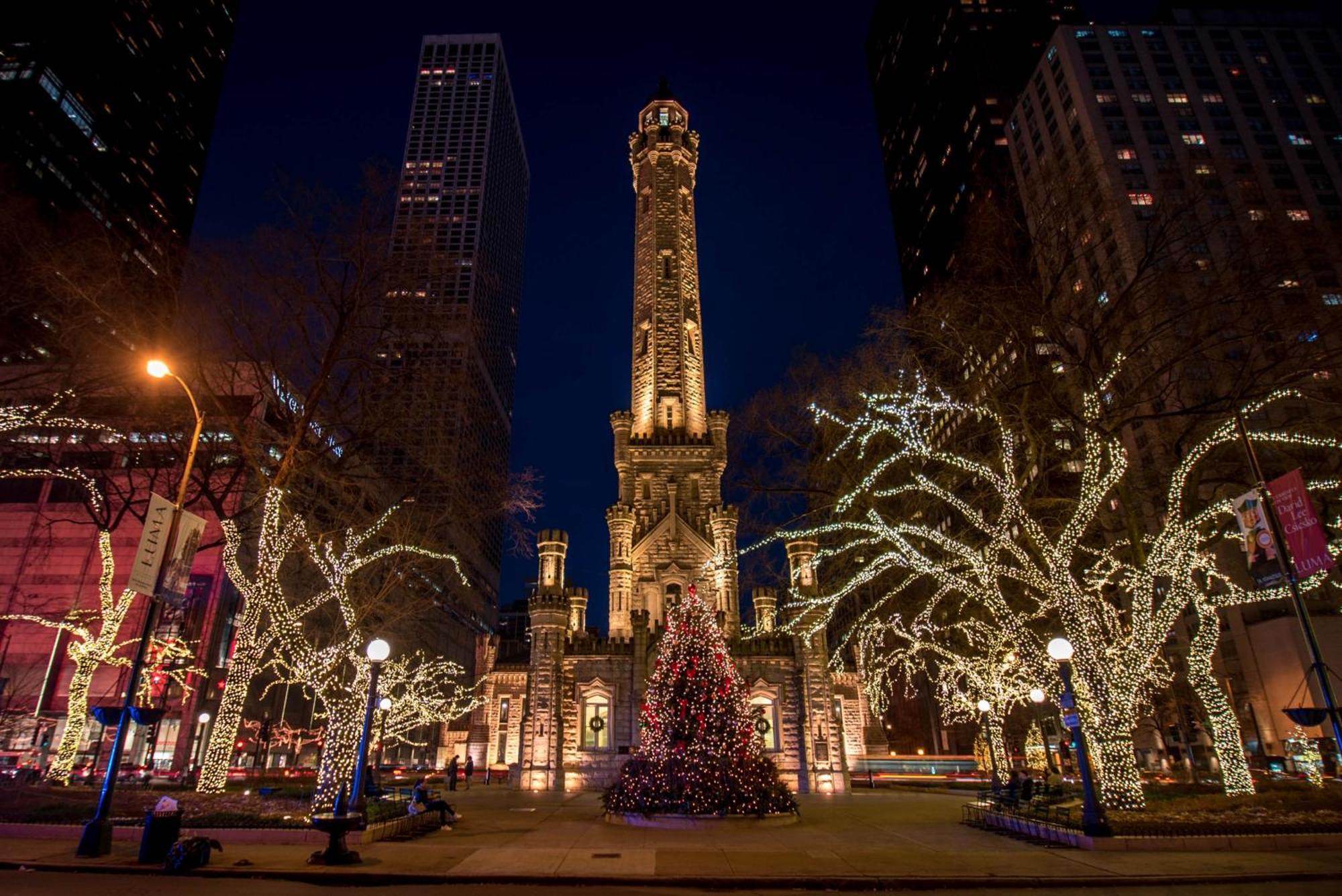 Отель Sofitel Chicago Magnificent Mile Экстерьер фото The Chicago Water Tower at Christmas